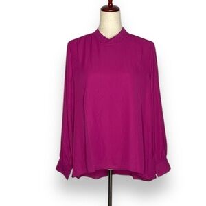 NEW Three Eight Two Magenta High Neck Button Cuff Blouse Size Medium